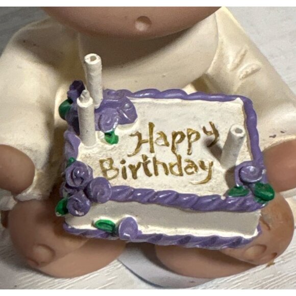Kirk Angel Figurine Gold Wings Happy Birthday Cake Purple White Accents 2001 - Picture 2 of 8